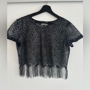 Black and Silver Vintage Fringe see through Crop Top